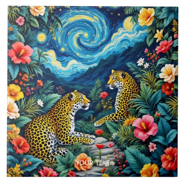 Fantasy Niedlich Big Cats Blume Fliese (Vorderseite)