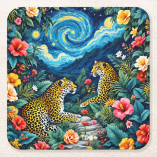 Fantasy Niedlich Big Cats Blume Rechteckiger Pappuntersetzer