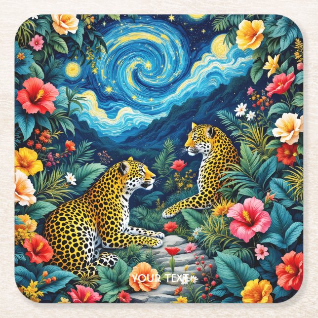 Fantasy Niedlich Big Cats Blume Rechteckiger Pappuntersetzer (Vorderseite)