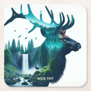 Fantasy Niedlich Big Elk Landschaft Rechteckiger Pappuntersetzer
