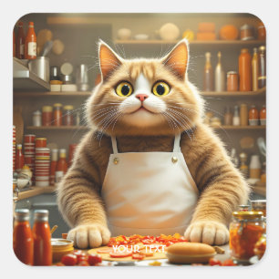 Fantasy Niedlich Big Eyes Cat Quadratischer Aufkleber
