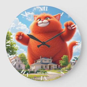 Fantasy Niedlich Big Orange Cat Große Wanduhr