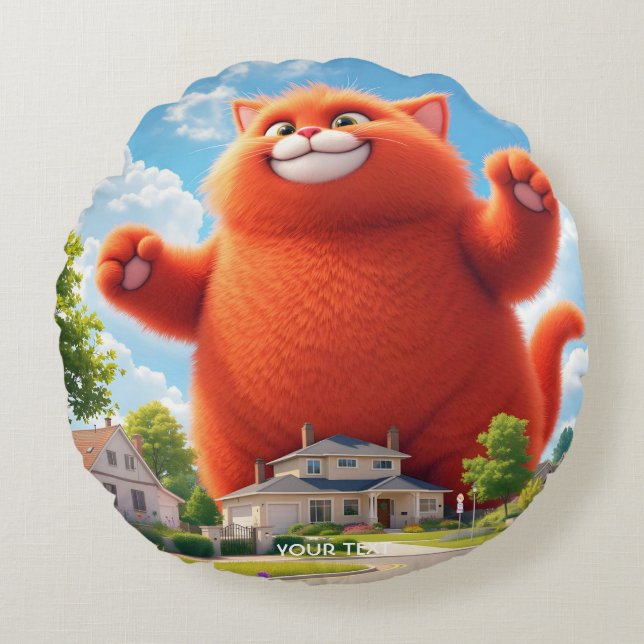 Fantasy Niedlich Big Orange Cat Rundes Kissen (Vorderseite)