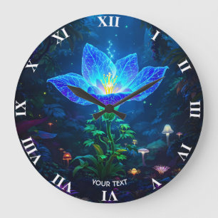 Fantasy Niedlich Biolumineszenz Blaue Blume Große Wanduhr