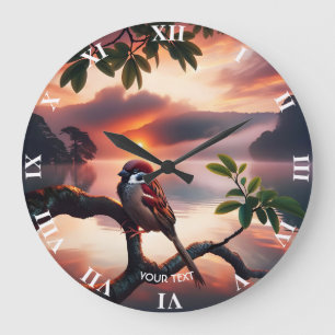 Fantasy Niedlich Bird Branch Lake Große Wanduhr