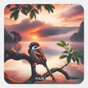Fantasy Niedlich Bird Branch Lake Quadratischer Aufkleber