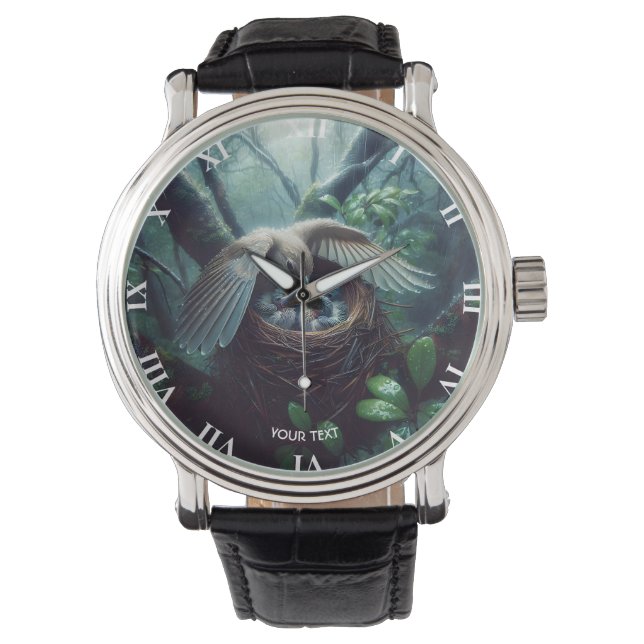 Fantasy Niedlich Bird Nest Rain Armbanduhr (Vorderseite)