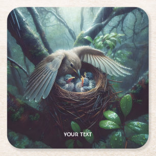 Fantasy Niedlich Bird Nest Rain Rechteckiger Pappuntersetzer