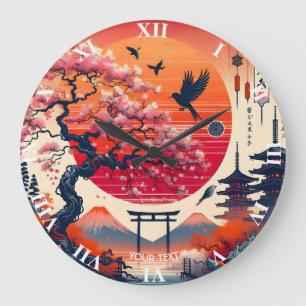 Fantasy Niedlich Bird Sakura Sun Große Wanduhr