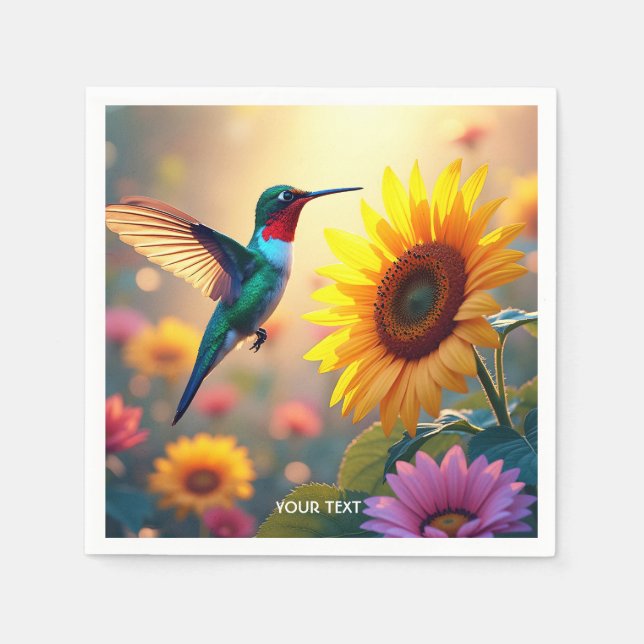 Fantasy Niedlich Bird Sunflower Blume Serviette (Vorderseite)