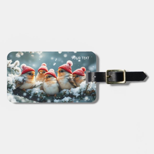Fantasy Niedlich Birds Hat Snow Gepäckanhänger (Vorderseite horizontal)