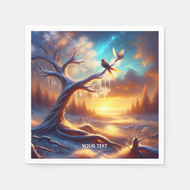 Fantasy Niedlich Birds Sunset Tree Serviette (Vorderseite)