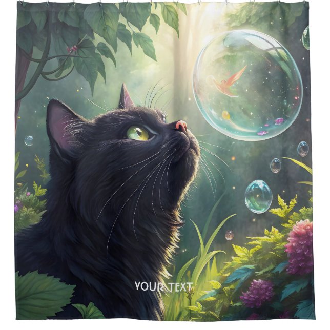 Fantasy Niedlich Black Cat Forest Duschvorhang (Vorderseite)