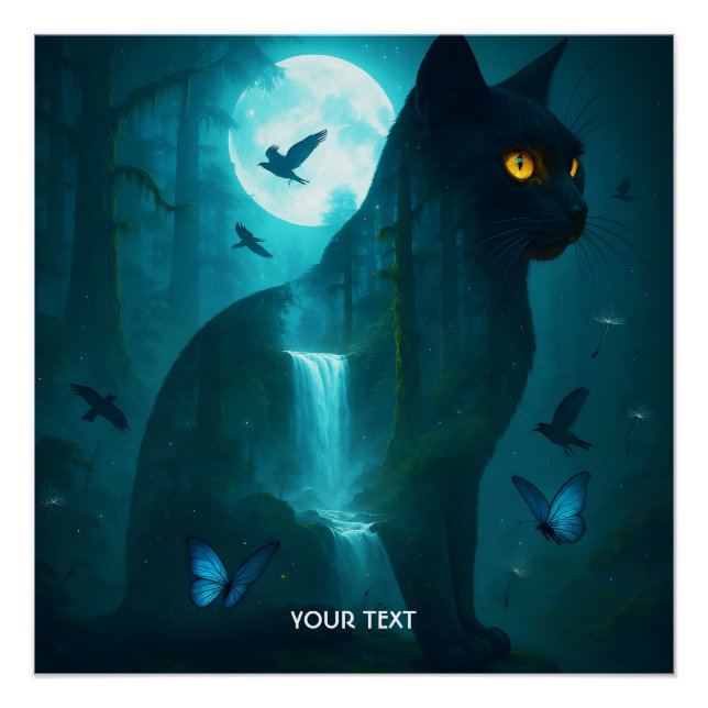 Fantasy Niedlich Black Surreal Cat Poster (Vorderseite)