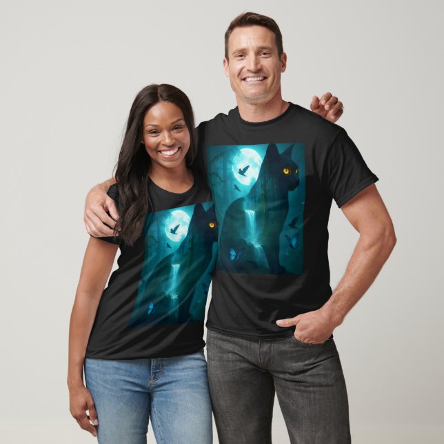 Fantasy Niedlich Black Surreal Cat T-Shirt (Unisex)
