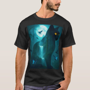Fantasy Niedlich Black Surreal Cat T-Shirt