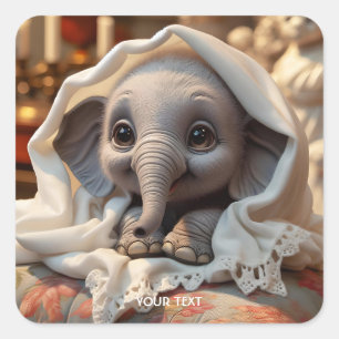 Fantasy Niedlich Blanket Baby Elephant Quadratischer Aufkleber