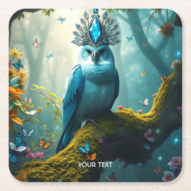 Fantasy Niedlich Blue Bird Forest Rechteckiger Pappuntersetzer (Vorderseite)