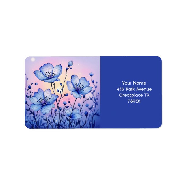 Fantasy Niedlich Blue Bllower Field Adressaufkleber (Vorne)