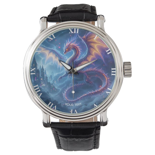 Fantasy Niedlich Blue Dragon City Armbanduhr (Vorderseite)