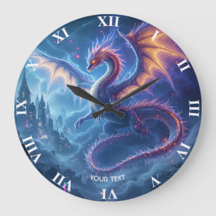 Fantasy Niedlich Blue Dragon City Große Wanduhr