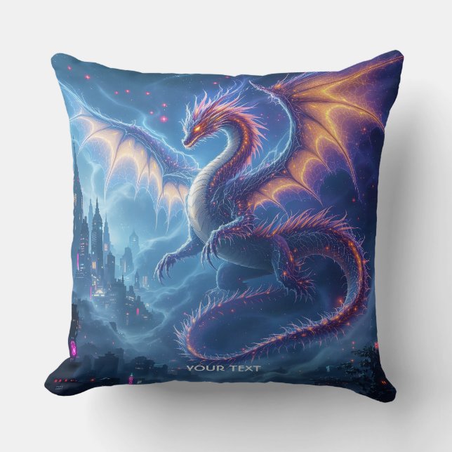 Fantasy Niedlich Blue Dragon City Kissen (Vorderseite)