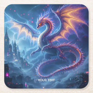 Fantasy Niedlich Blue Dragon City Rechteckiger Pappuntersetzer