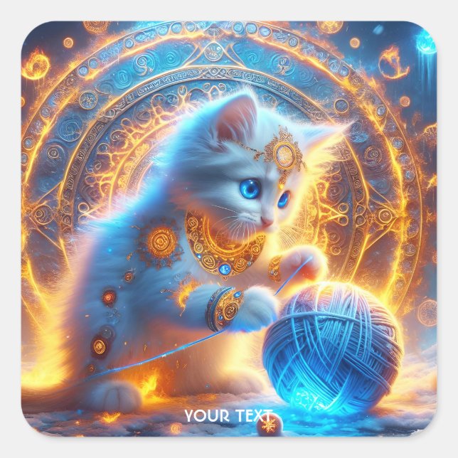 Fantasy Niedlich Blue Kitten Fireflekakes Quadratischer Aufkleber (Vorderseite)