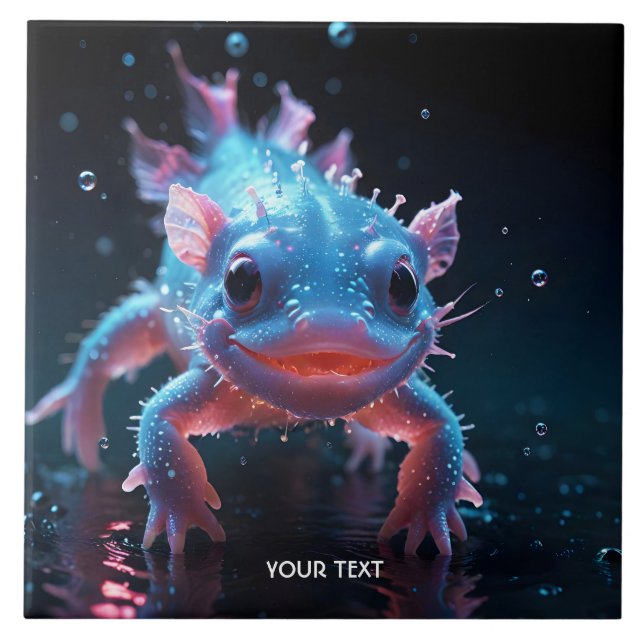 Fantasy Niedlich Blue Lächeln Axolotl Fliese (Vorderseite)