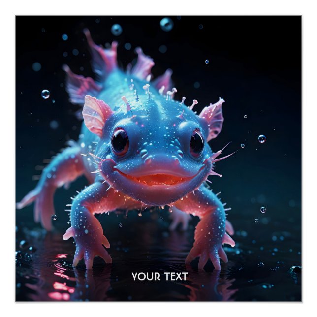Fantasy Niedlich Blue Lächeln Axolotl Poster (Vorderseite)