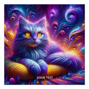 Fantasy Niedlich Blue Lila Cat Poster