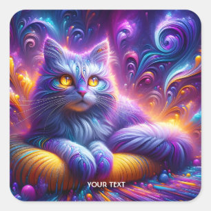 Fantasy Niedlich Blue Lila Cat Quadratischer Aufkleber