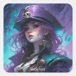 Fantasy Niedlich Blue Lila Girl Quadratischer Aufkleber