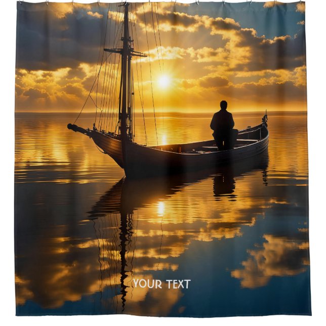 Fantasy Niedlich Boat Sunset Sea Duschvorhang (Vorderseite)