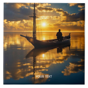 Fantasy Niedlich Boat Sunset Sea Fliese
