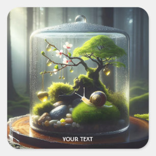 Fantasy Niedlich Bottle Sakura Snail Quadratischer Aufkleber