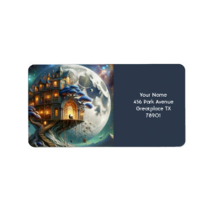 Fantasy Niedlich Boy Moon Library Adressaufkleber