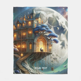 Fantasy Niedlich Boy Moon Library Fleecedecke