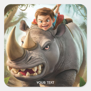 Fantasy Niedlich Boy Rhino Jungle Quadratischer Aufkleber