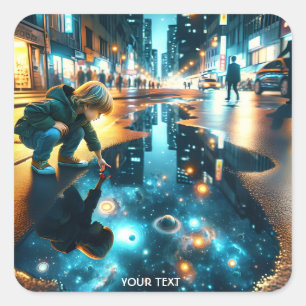 Fantasy Niedlich Boy Street Universe Quadratischer Aufkleber