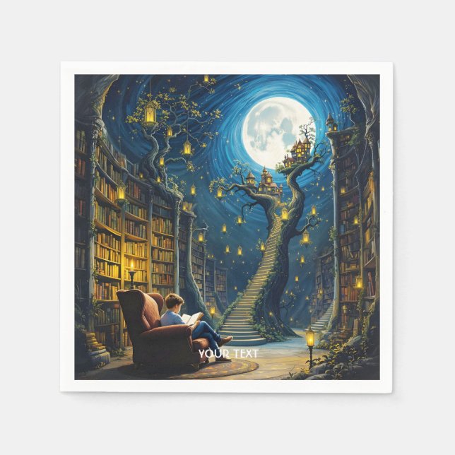 Fantasy Niedlich Boy Tree Library Serviette (Vorderseite)