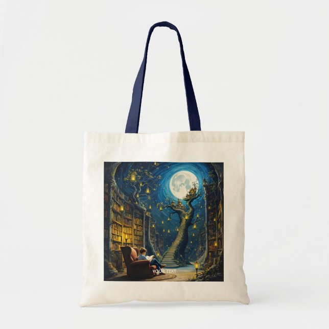 Fantasy Niedlich Boy Tree Library Tragetasche (Vorne)