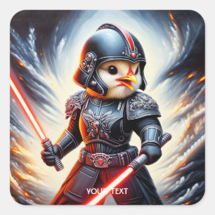 Fantasy Niedlich Brave Chicken Warrior Quadratischer Aufkleber