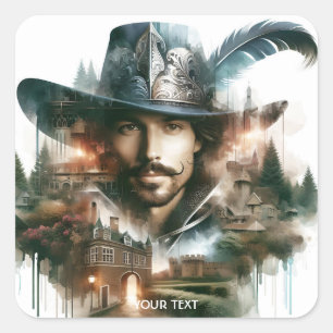 Fantasy Niedlich Brave Handsome Soldier Quadratischer Aufkleber