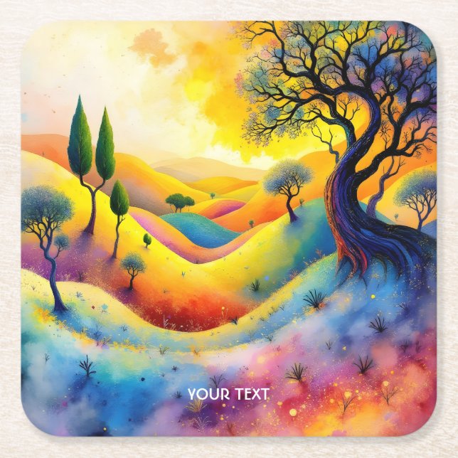 Fantasy Niedlich Bright Lebhafte Landschaft Rechteckiger Pappuntersetzer (Vorderseite)