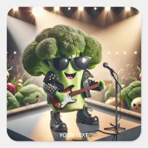 Fantasy Niedlich Broccoli Gitarre spielen Quadratischer Aufkleber