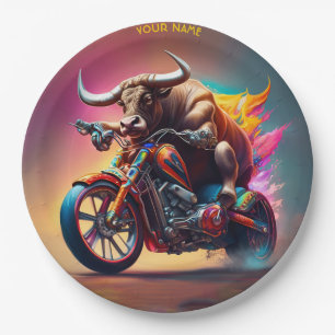 Fantasy Niedlich Bull Riding Bike Pappteller