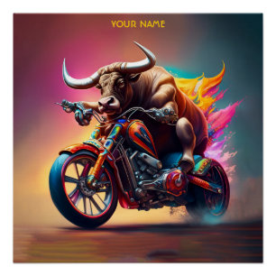 Fantasy Niedlich Bull Riding Bike Poster