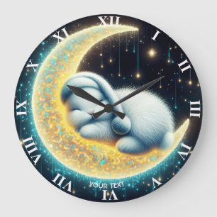 Fantasy Niedlich Bunny Crescent Moon Große Wanduhr