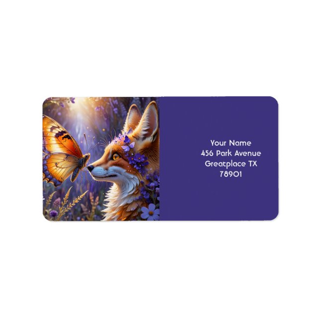 Fantasy Niedlich Butterfly Fox Blume Adressaufkleber (Vorne)